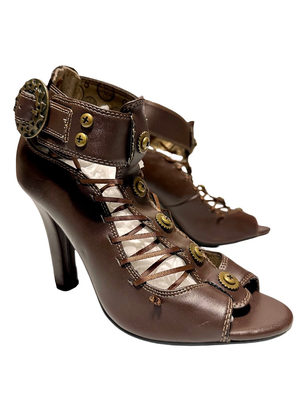 Demonia Tesla-05 Steampunk Victorian Goth Gothic Industrial Lace Up Heels 7 7.5
